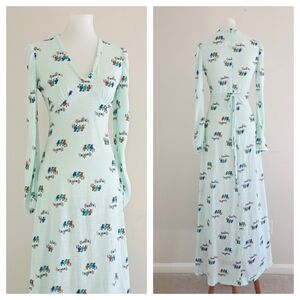 Saks Fifth Avenue The Young Circle 50s 60s Vintage Maxi Dress Novelty Bird Print